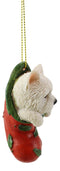 Ebros Lifelike White Westie in The Sock Small Hanging Ornament Figurine with Glass Eyes Adorable West Highland Terrier Holiday Festive Season Decor for Christmas Trees Animal Pet Collectible