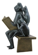 Aluminum Whimsical Daddy Frog Reading Story Book to Kids On Bench Garden Statue