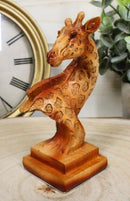 Wild Safari Savannah Giraffe Bust Figurine In Faux Wood Cutout Carving Finish