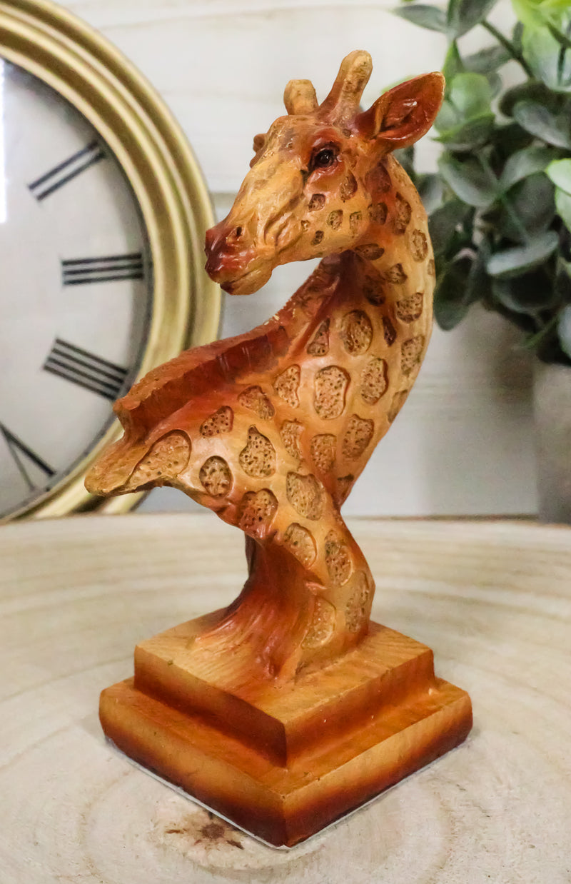 Wild Safari Savannah Giraffe Bust Figurine In Faux Wood Cutout Carving Finish