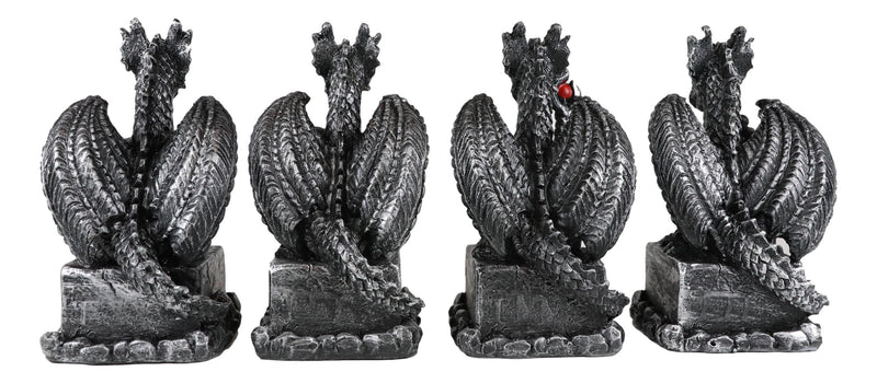 Ebros Medieval Inspirations Guardian Dragons W/ Shield Sword Staff And Skull Set of 4