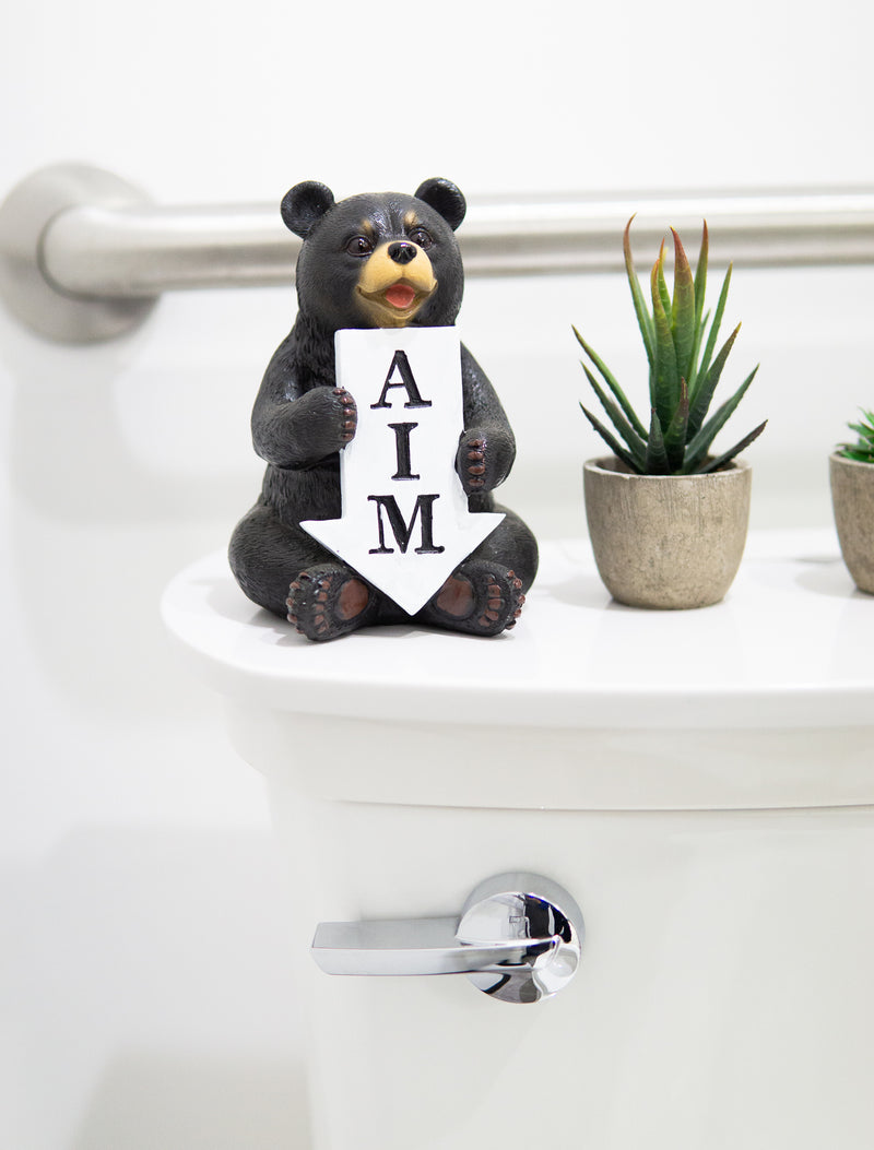 Ebros Rustic Forest Black Bear with Arrow Sign AIM Decorative Toilet Figurine