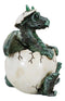 Small Green Whimsical Dragon Baby Hatchling In Egg Statue Fantasy Dragon Egg