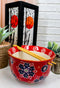 Ebros Red Colorful Divine Flowers Ramen Udon Noodles Large 6.25" Diameter Soup Bowl With Built In Rest and Bamboo Chopsticks Set for Rice Pasta Salad