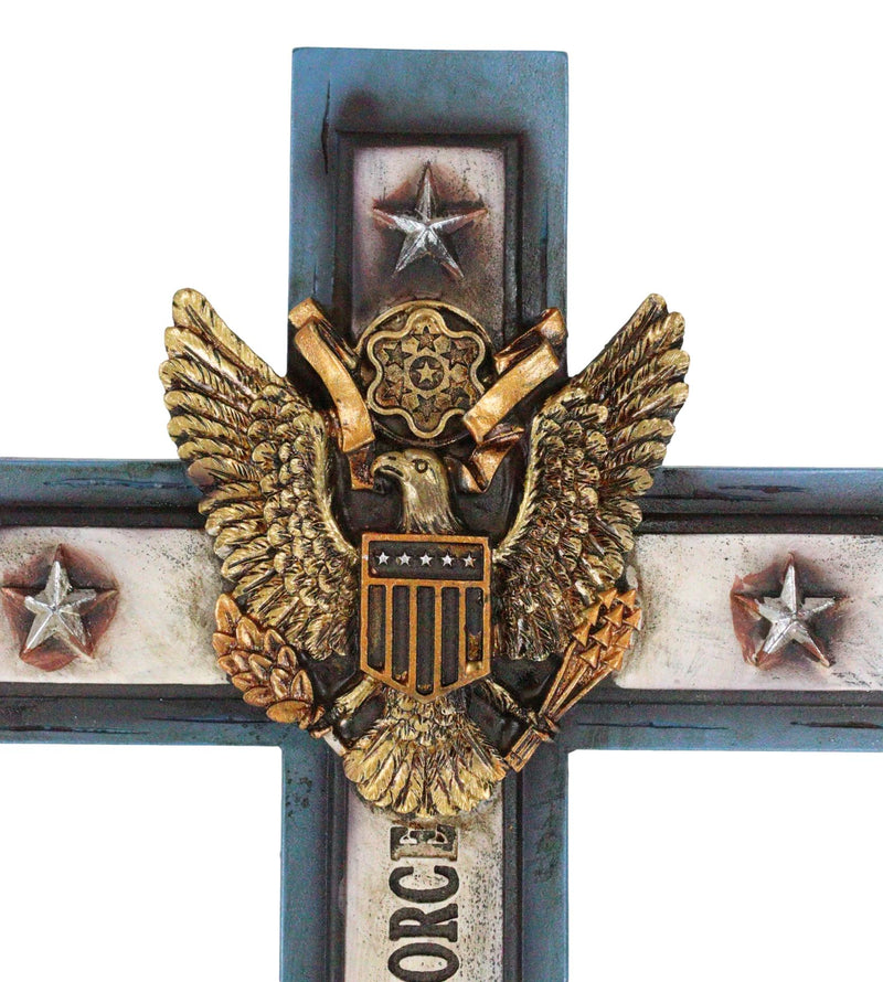 Western USA Air Force Patriotic Bald Eagle Emblem Blue Memorial Wall Cross