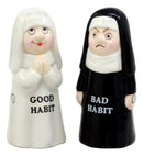 Ebros Bad And Good Habits Nun Pair Salt & Pepper Shakers Ceramic Magnetic Set