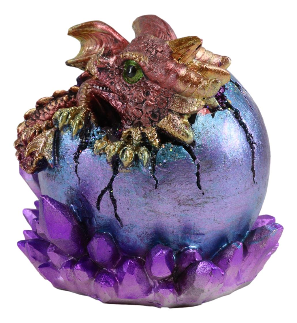 Ebros Red Dragon Wyrmling Nestling In Purple Egg With LED Night Light Figurine