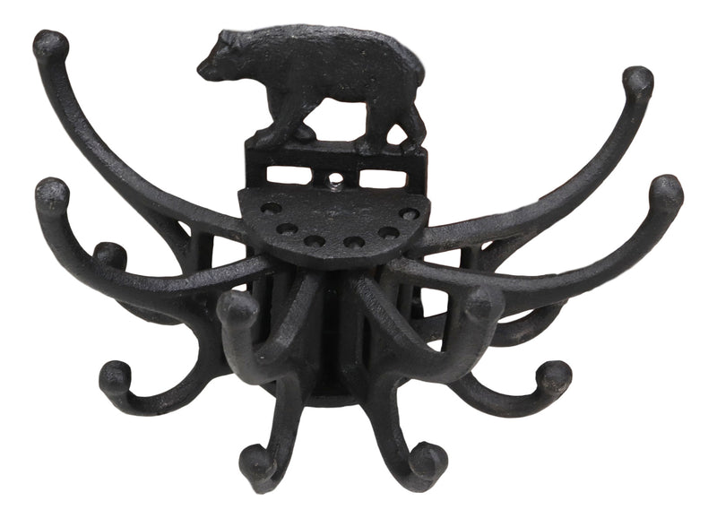 Ebros Cast Iron Rustic Forest Black Bear Free Spinning Wall Hanging Coat Hooks 9"Wide