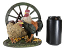 Ebros Rustic Country Rooster And Spotted Hen By Farm Wagon Wheel And Maize Figurine - Ebros Gift