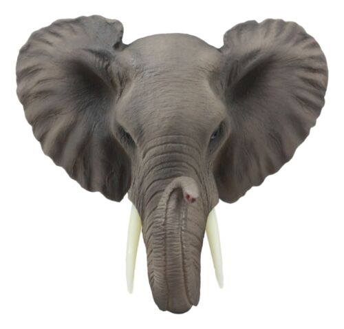 Ebros Safari African Bush Elephant Wall Bust Sculpture 9" Tall Majestic Noble Elephant Head Hanging Wall Decor Figurine for Wild Animal Lovers - Ebros Gift