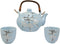 Ebros Cherry Blossom Sakura Pastel Sky Blue Ceramic Tea Pot and Cups Set For 2