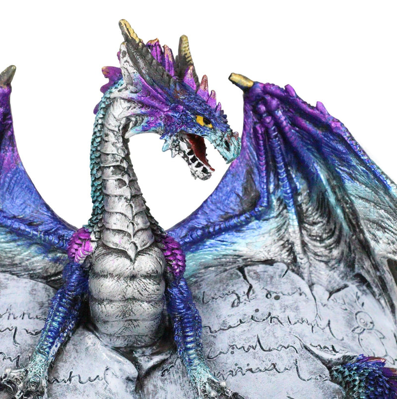 Guardian Of Bibliography Purple Blue Dragon Emerging Out Of Spell Book Figurine