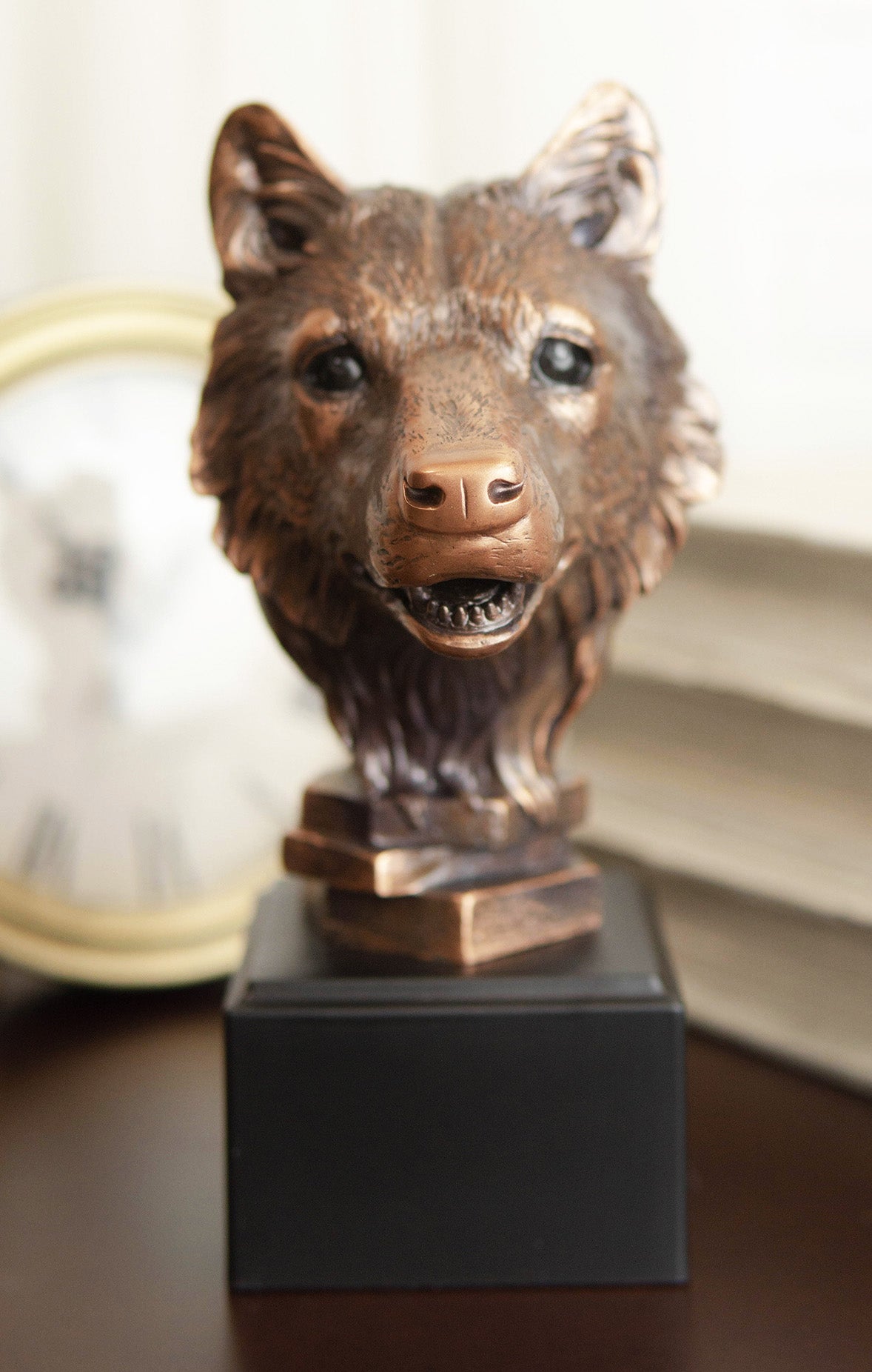 Ebros Rustic Woodlands Spirit Wolf Head Bust Electroplated Bronze Finish Statue Decor - Ebros Gift