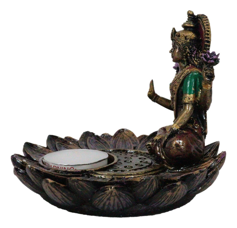 Hindu Goddess Sri Lakshmi On Lotus Padma Flower Votive Candle Holder Figurine