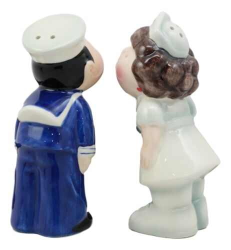 Ebros Sailor Kissing Nurse Salt And Pepper Shakers Set Ceramic Tabletop Decor