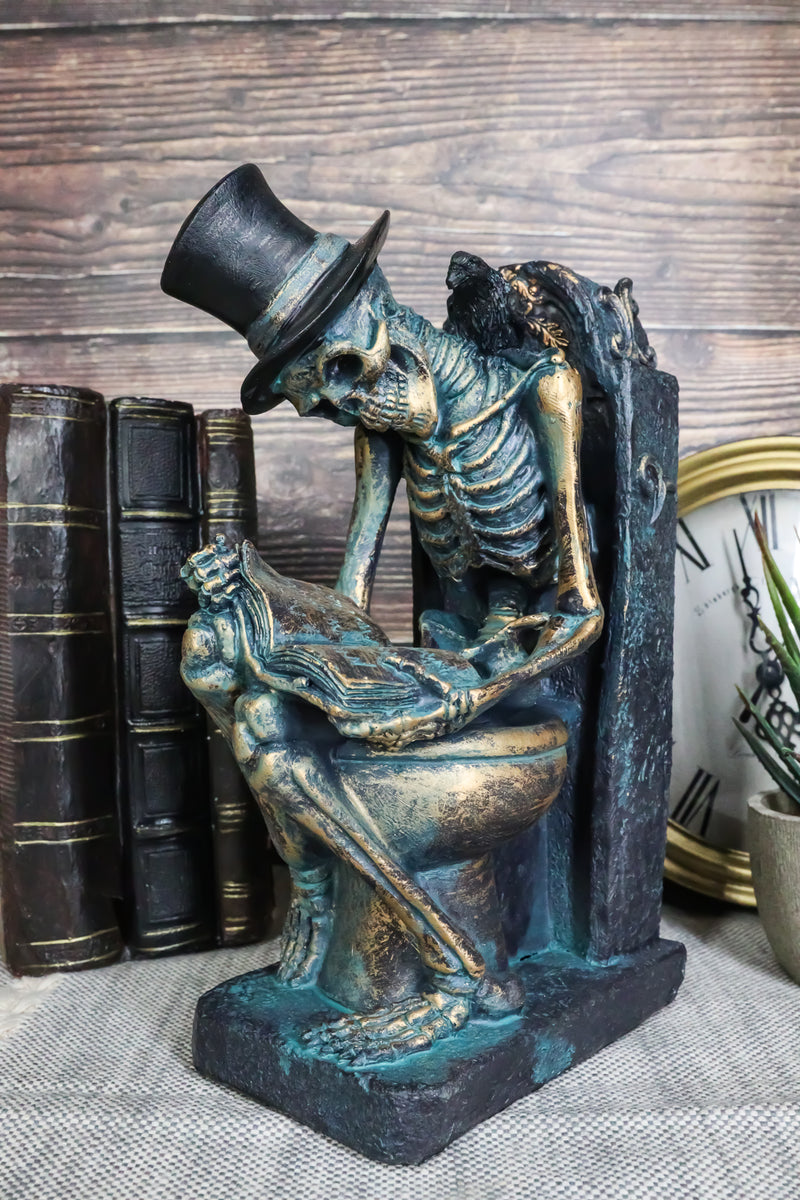 Constipated Skeleton With Raven On Graveyard Toilet Bowl Reading Book Figurine