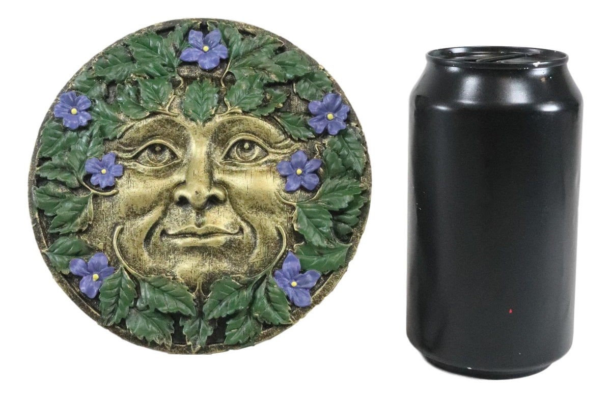 Ebros Bronzed Blooming Foliage Spring Celtic Greenman Wall Decor Periwinkle Flowers - Ebros Gift