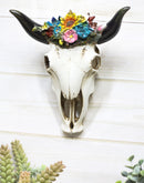 Set of 2 Southwestern Bull Cow Steer Skulls With Colorful Succulent Wall Decors