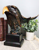 Majestic American Bald Eagle Head Bust With Soaring Eagle 3D Sculpture With Base