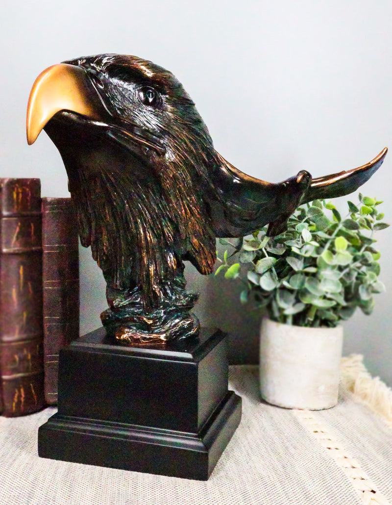 Majestic American Bald Eagle Head Bust With Soaring Eagle 3D Sculpture With Base