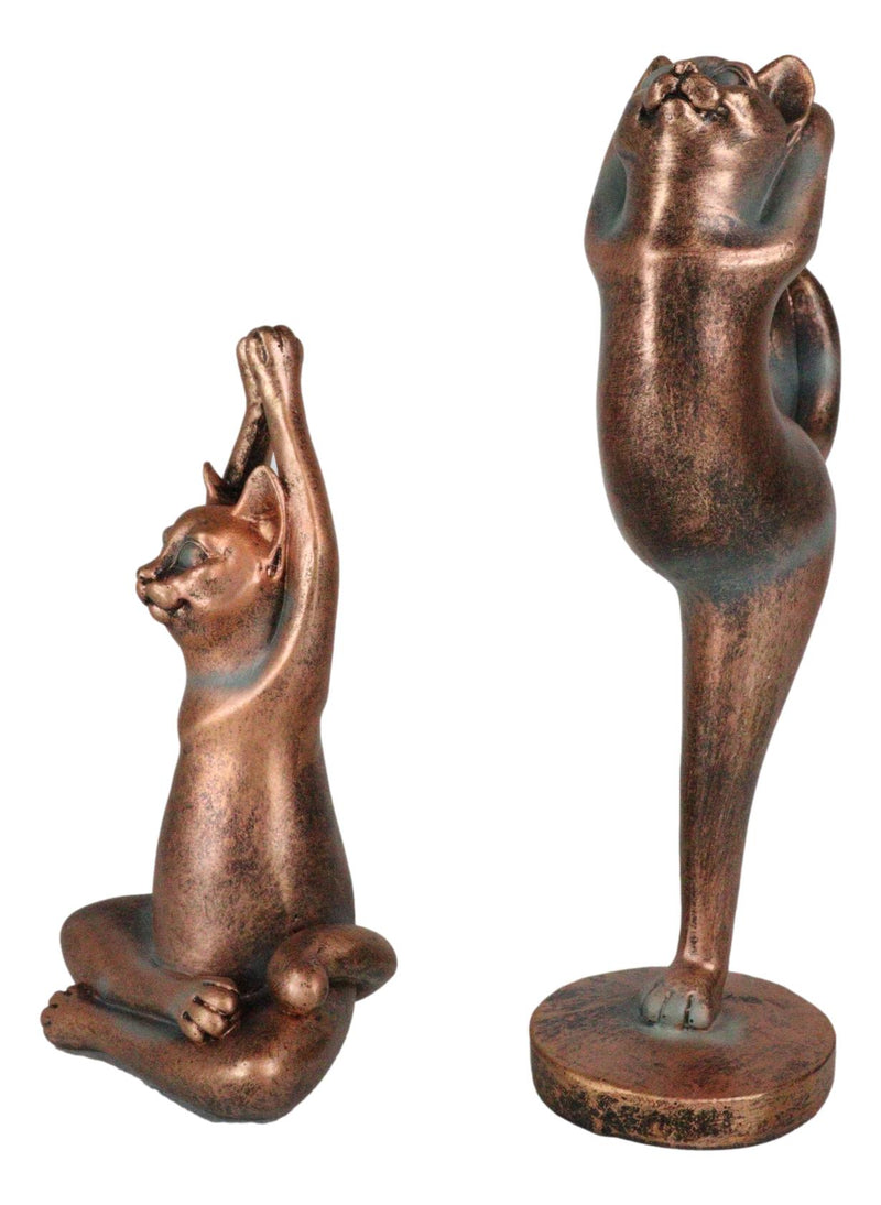 Ebros Yoga Cat Statue Set of 2 Stretching Zen Cats in Meditating and One Leg Balance Posture