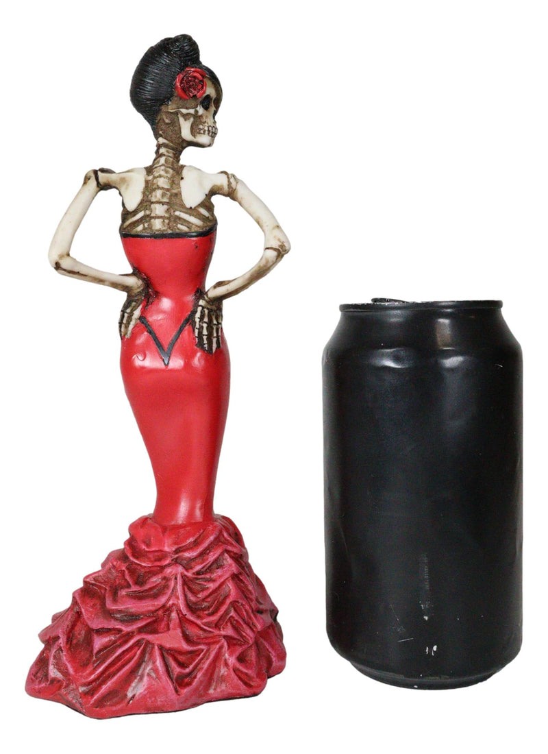 Ebros Day Of The Dead Rose Diva Lady In Red Ballroom Gown Skeleton Statue 8.5"H