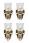 Set Of 4 Gothic Graveyard Macabre Grinning Evil Skull Shot Glass Holder Figurine
