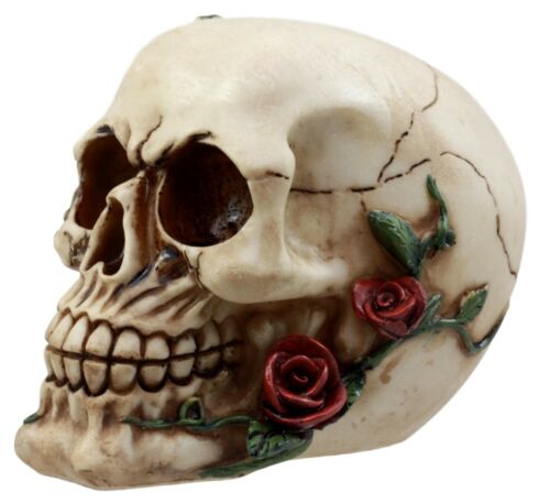 Day of The Dead Red Rose Vine Skull Figurine DOD Floral Sugar Skull Decor 6"L - Ebros Gift