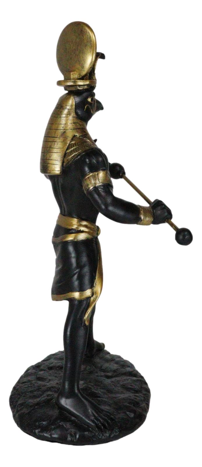 Egyptian God Horus Ra With Sun And Uraeus Disc Statue Deity of Sun War And Sky