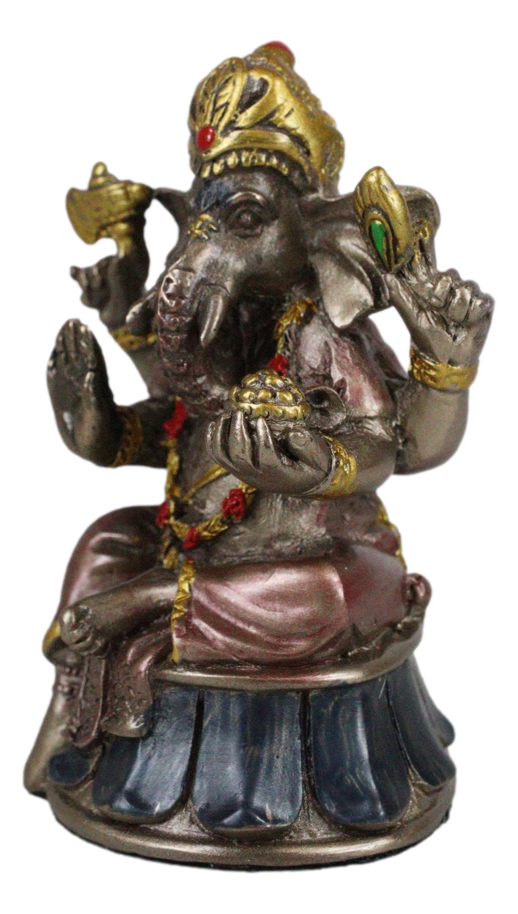 Small Hindu Ganesha Ganapati Hindu Elephant God Sitting On Drum Figurine