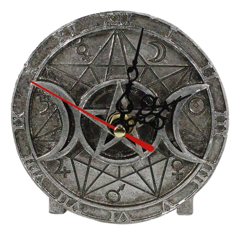 Ebros Wicca Triple Moon Goddess Witches Grimoire Symbols Analog Desktop Table Clock