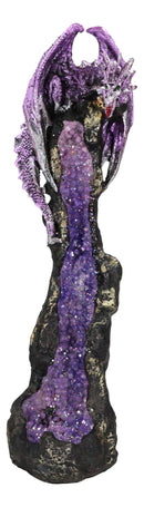 Purple Dragon On Geode Rock Gemstone Quartz Pillar Incense Burner Figurine