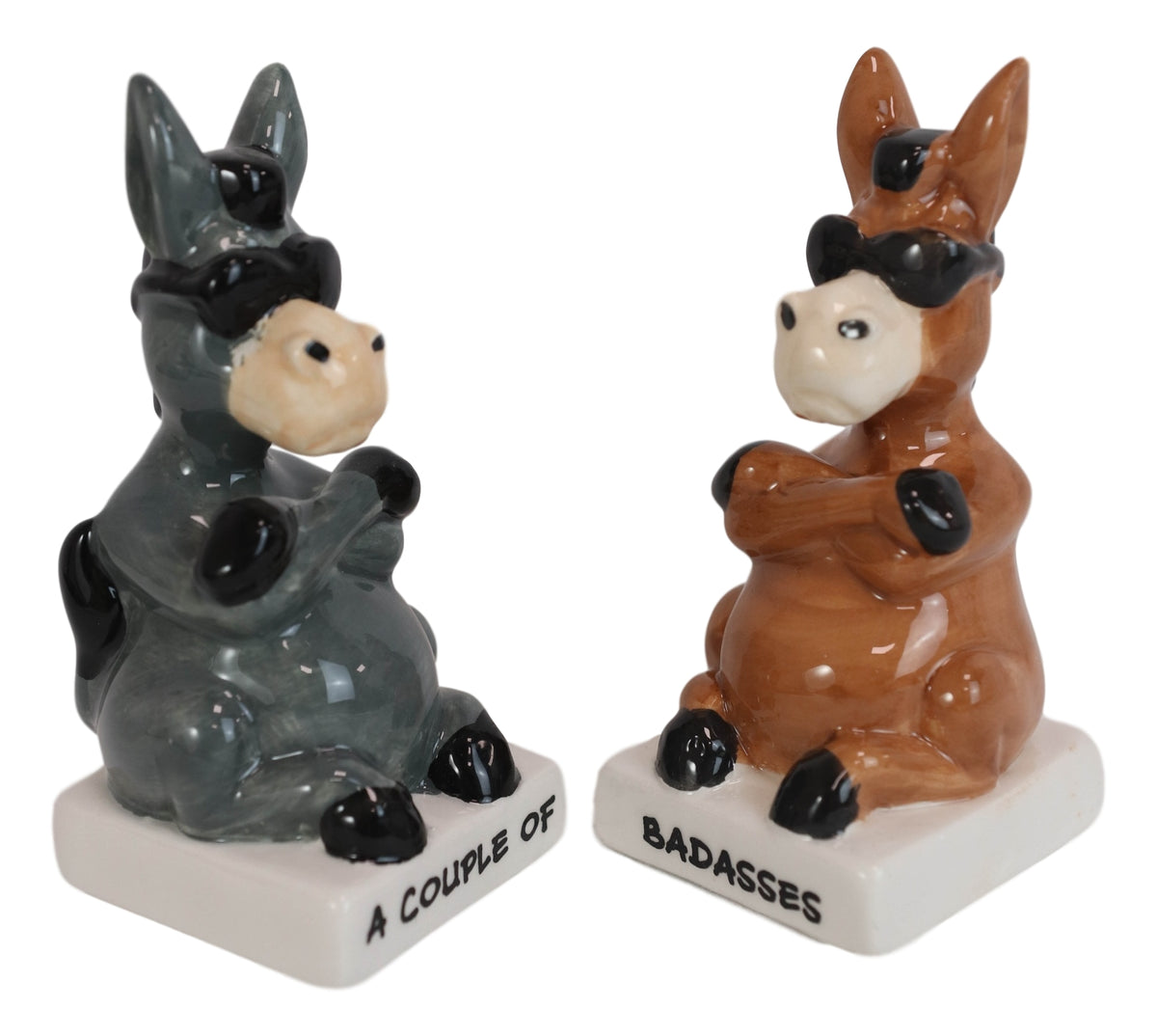 Ceramic 'A Couple Of Badasses' Donkeys With Shades Pepper Shakers Figurine Set