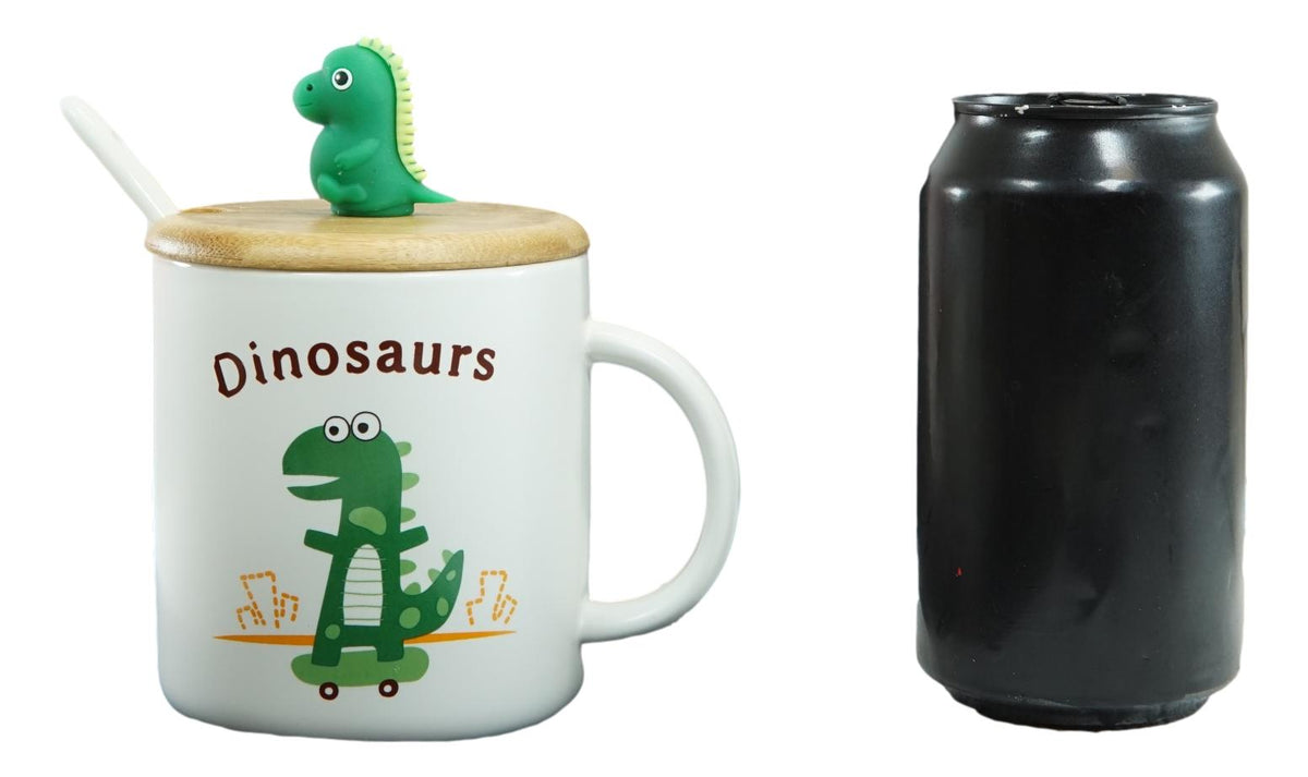 Ebros Pack Of 2 Green Baby Dinosaur On Skateboard Coffee Mugs With Lid And Spoon 12oz