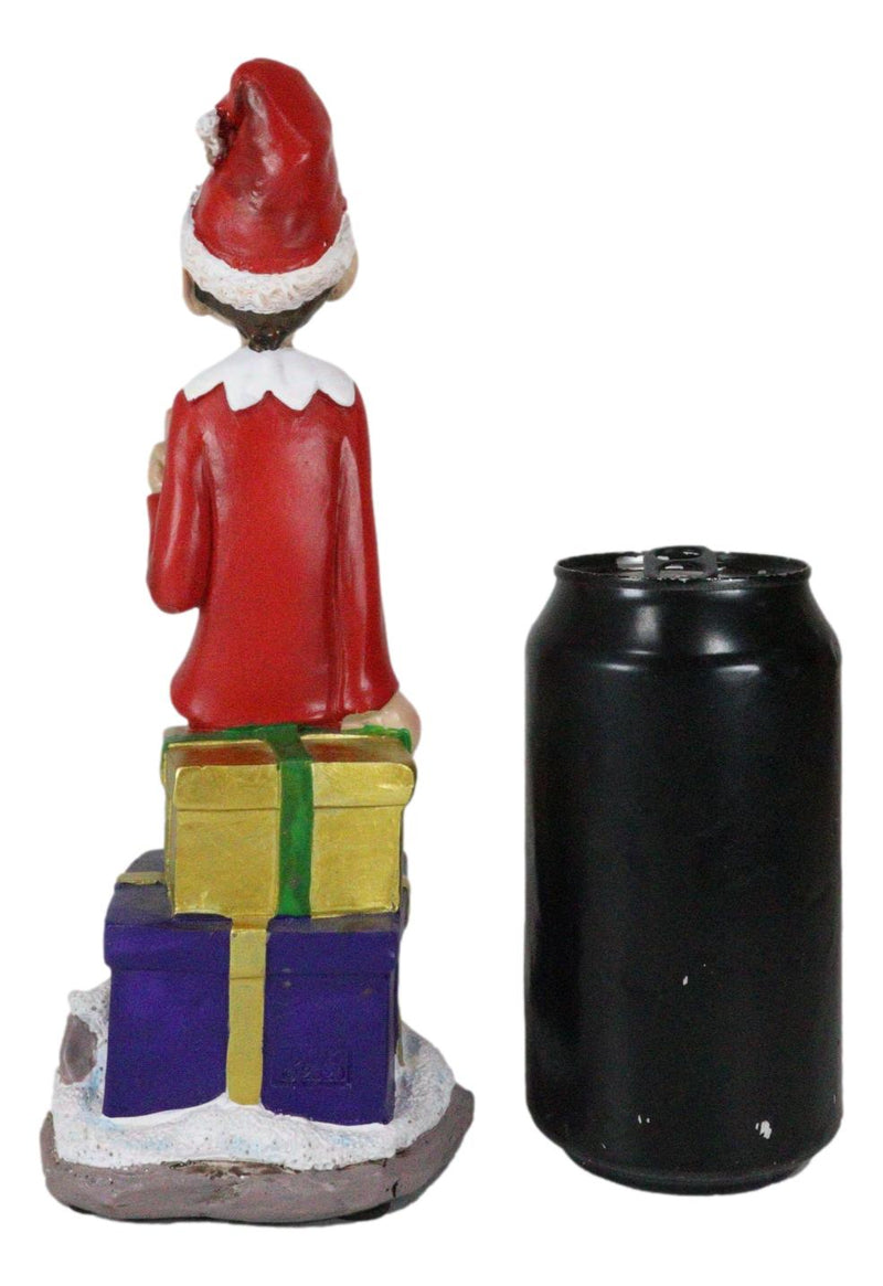 Naughty Christmas Elf Flipping The Bird Sitting On Santa Presents Shelf Figurine