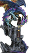 Metallic Blue Iridescent Dragon Protecting Castle On Mountain Cliff Figurine