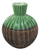 Ebros Gift Ceramic Dolomite Contemporary Golden Barrel Cactus Floral Vase with Ribbed Textured Surface As Mantelpiece Countertop Bar Table Decorative Accent Sculpture Cacti Shaped (Set of 3 Vases)