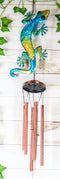 Ebros Green Camouflage Gecko Lizard Whimsical Copper Metal Wind Chime 40" Long