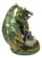 Metallic Green Gold Terra Mother Dragon Guarding 2 Wyrmlings In Eggs Figurine