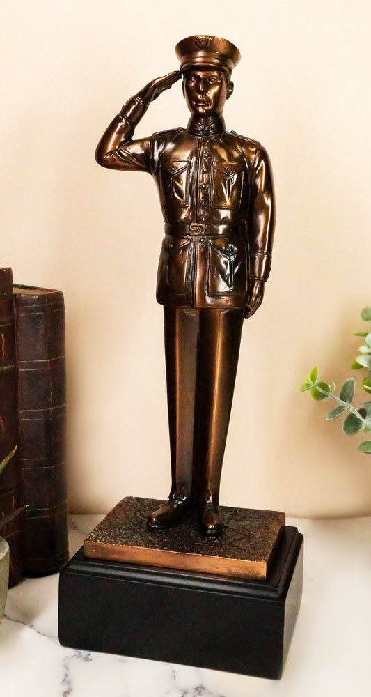 Solemn Salute Military Soldier in Full Dress Parade Uniform Figurine With Base