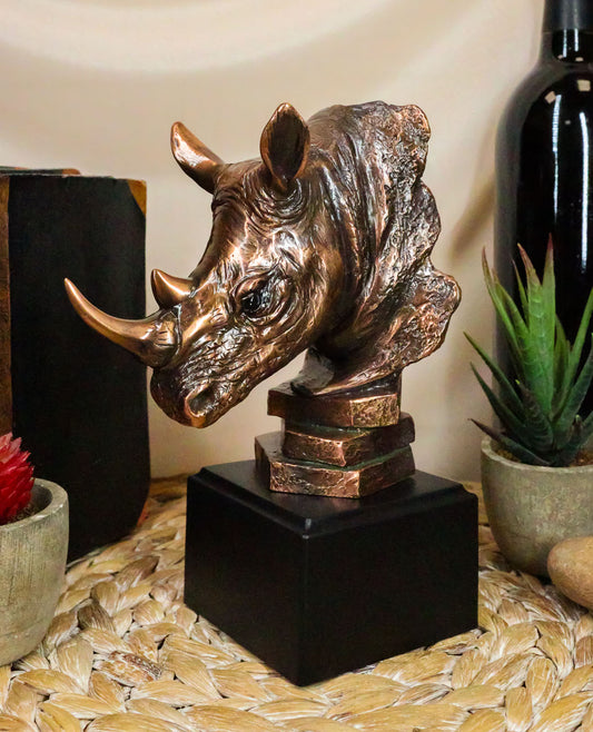 Black African Rhinoceros Bust Statue 7.5"H Rhino Monolith Bronze Electroplated - Ebros Gift
