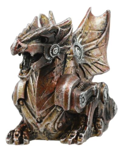 Small Photon Steampunk Cyborg Dragon Statue Mechanical Robotic Winged Beast