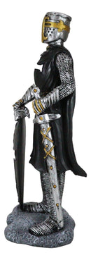 Black Cloak Medieval Crusader Swordsman With Shield Of Faith Knight Figurine