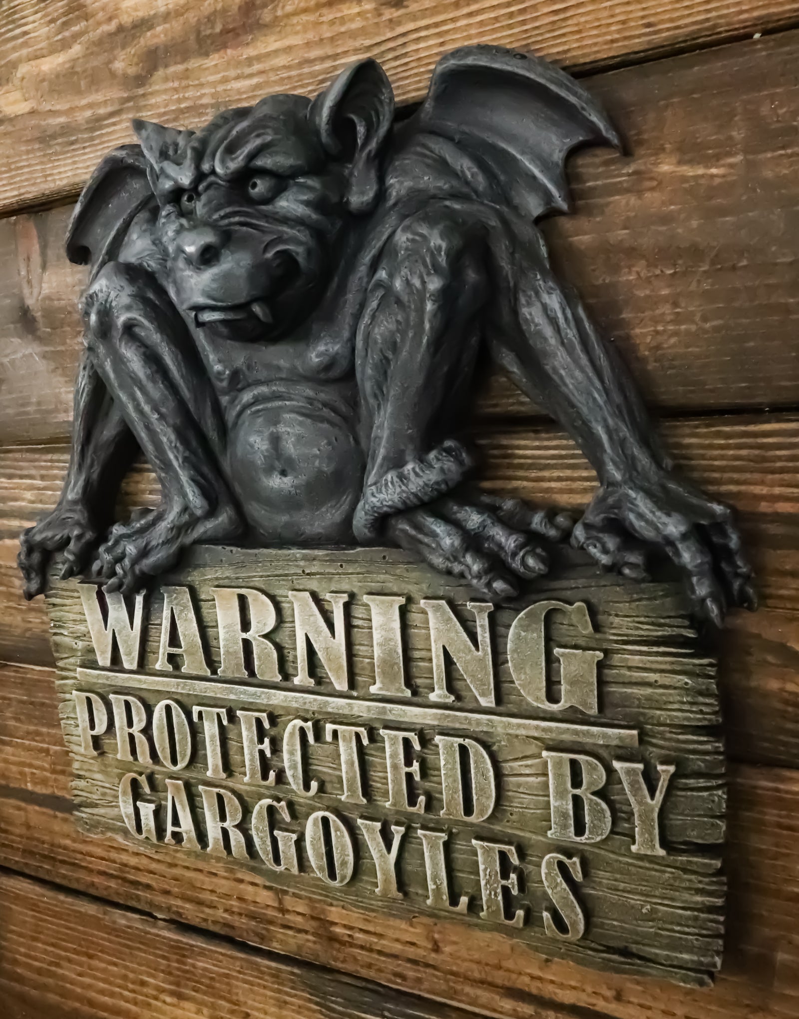 Gothic Winged Gargoyle On Warning Protected By Gargoyles Sign Wall Dec ...