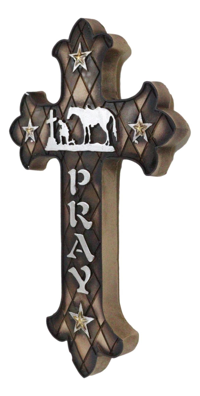 Western Kneeling Cowboy With Horse In Prayer At Calvary Fleur De Lis Wall Cross