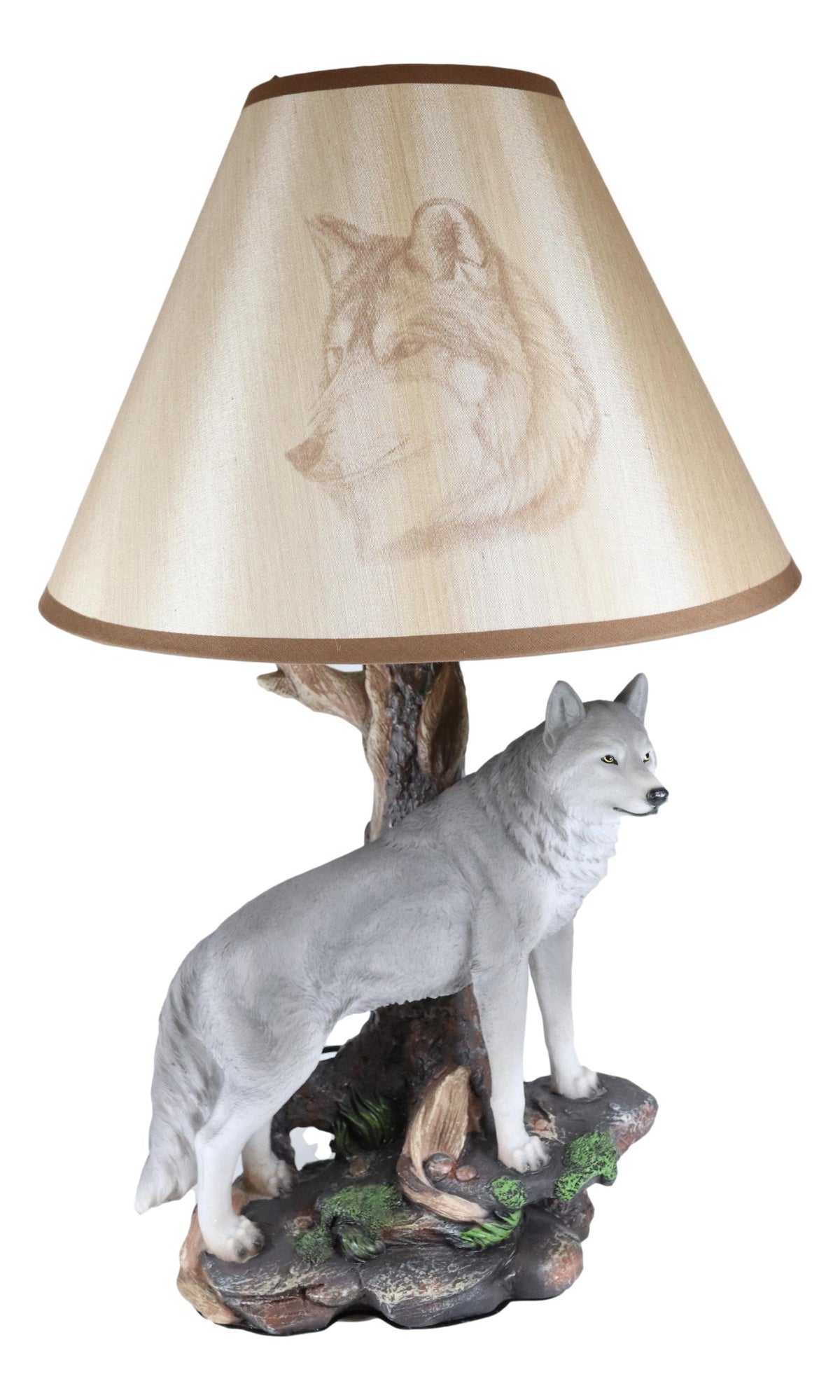 Ebros Denizen Of Twilight Lone Gray Wolf Table Lamp With Shade Decor Statue Set