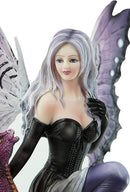 Ebros Large Purple Midnight Butterfly Winged Fairy With Wyvern Dragon Figurine
