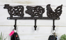Cast Iron Rustic Cow Pig And Chicken With Scroll Filigree Art 3 Peg Wall Hooks