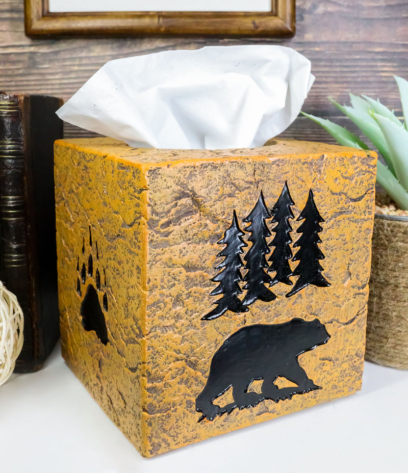 Rustic Western Black Bear Pine Trees Forest Silhouette Tissue Box Cover Holder