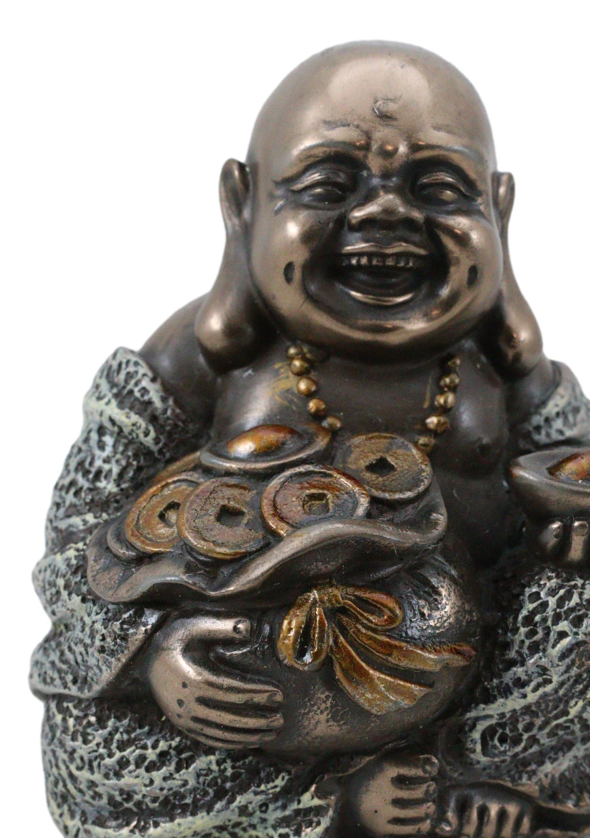 Lucky Buddha With Golden Nugget & Coins Figurine Buddhism Eastern Enlightenment